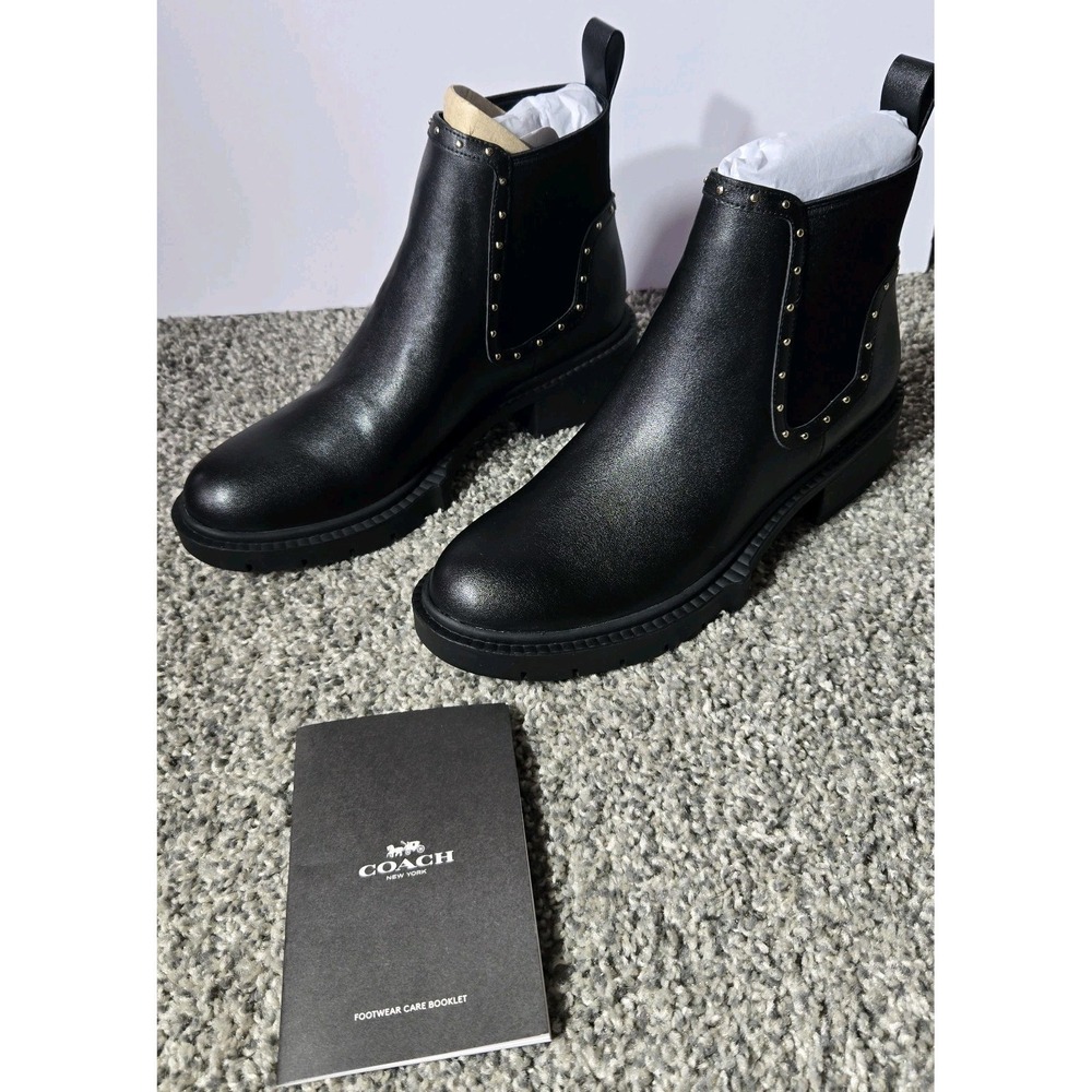 NWB Coach Lory Leather Boot Bootie Black w/ Gold Stud Logo Detail Women sz 6.5B - Picture 3 of 16